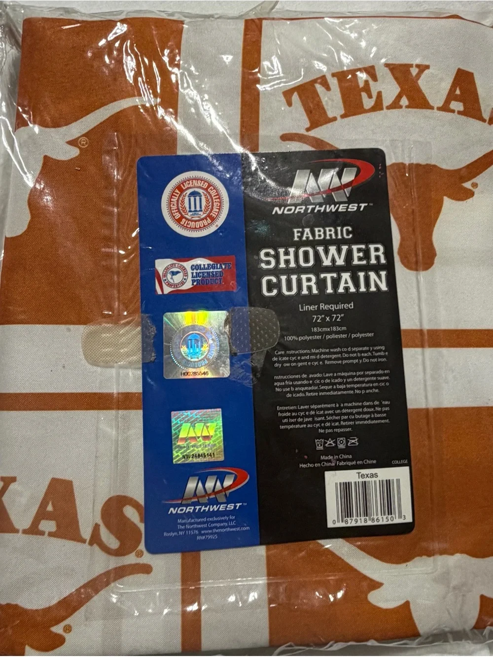 Northwest Orange and White Texas Longhorn Fabric Shower Curtain